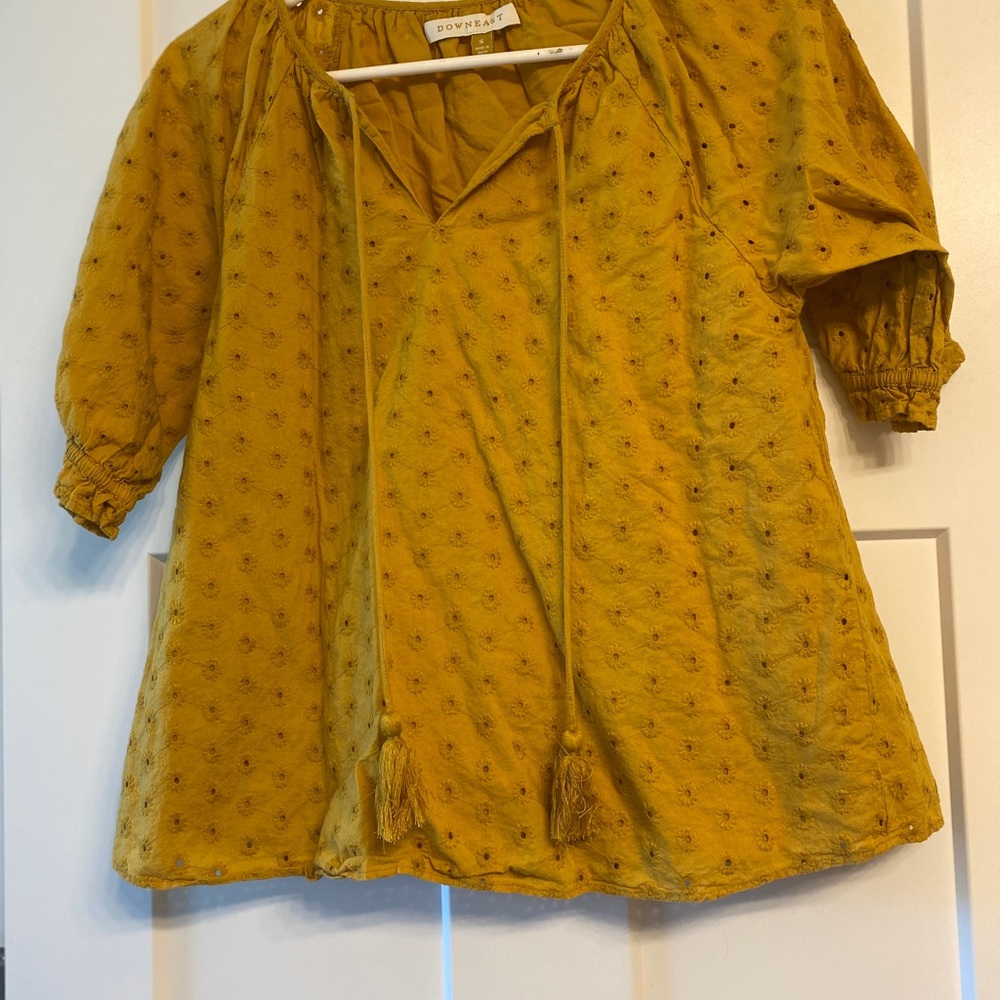 DownEast Mustard Embroidered Peasant Tunic